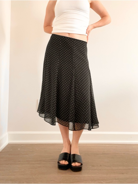 liz & co. Dresses & Skirts - Liz & co Polka Dot Black Midi Skirt with Flowing A-Line Silhouette